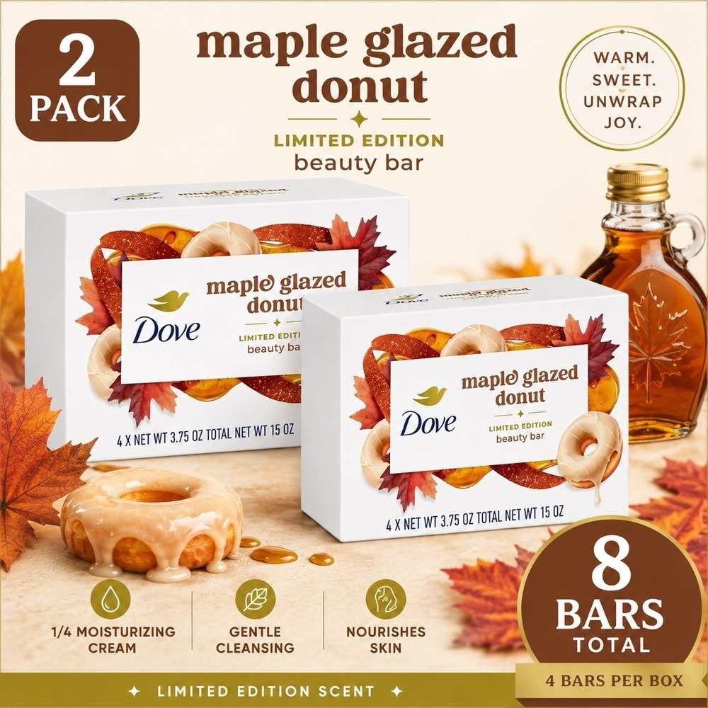 2 X Dove Maple Glazed Donut Beauty Bar Soap, 4-Pack 3.75 oz Each Limited Edition